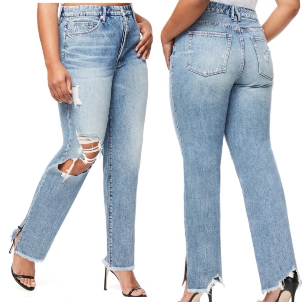 Good American Good Boy Distressed Boyfriend Jeans High Rise Women's 12 / 31